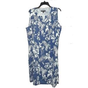 Chadwicks Women's Coastal Blue Floral Linen Sleeveless Vacation Dress Size XL